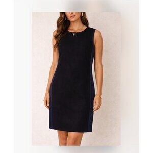 J Crew Dress Womens 8 Black Navy Colorblock Sleeveless Wool Silk